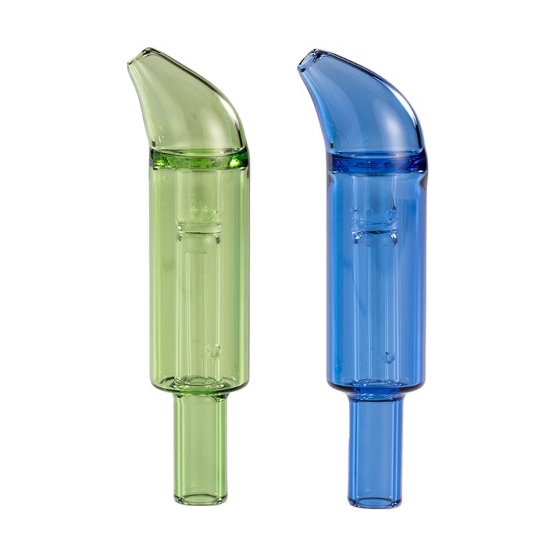 colored glass accessories curved mini bubbler blue green front view 1