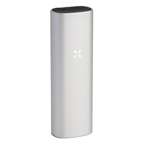 pax mini silver vaporizer with led lights tilted view