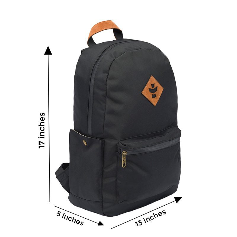 revelry the escort the smellproof backpack black front view measure