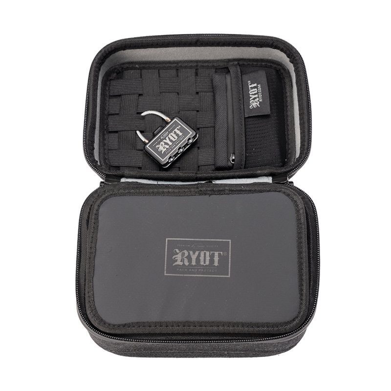 ryot safe case small carbon series travel case with division lid black open view