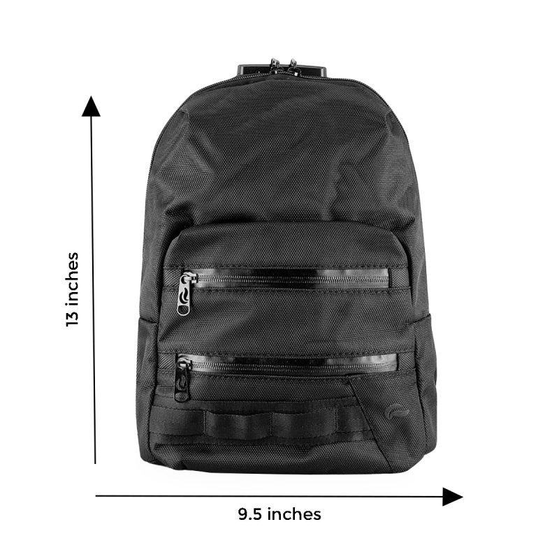 skunk mini backpack black front view measure