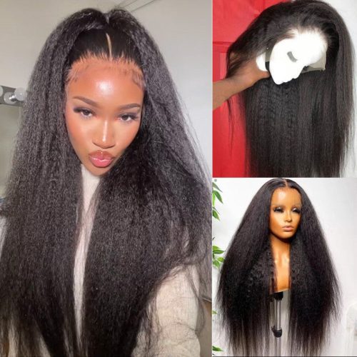 AllWigsUnder 100FlashSaleYakiStraightWigKinkyStraightLaceFrontWigVirginHumanHair