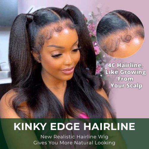 Under $100 | Klaiyi Hair Flash Sale Yaki Straight 4C Kinky Edge Kinky Straight Lace Front Wig  Lace Wig