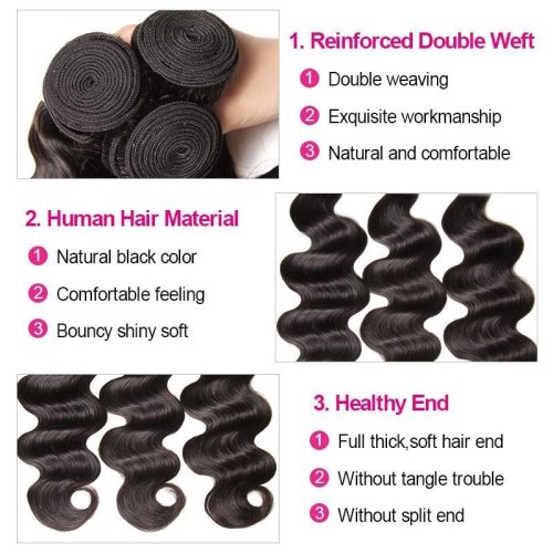 KLAIYI Hair Brazilian Body Wave With Closure 4 PCS Remy Hair Weave Bundles With Closure 100 1