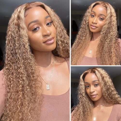 Klaiyi Honey Blonde Highlight Lace Front Wigs Ombre Color Jerry Curly Human Hair Wigs 37c61cd6 b520 4555 a44e 39b2ff9d5f36