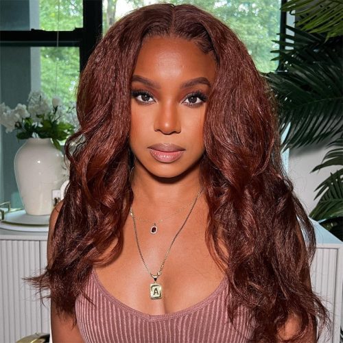 Klaiyi Kinky Straight Reddish Brown Lace Front Wig Human Hair Auburn Copper Color for Women d4e3de8e 79f4 40a0 96b0 bb61a5438b94