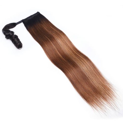 Klaiyi1B412BrownOmbreClipinStraightPonytailsHairExtensionsWrapAroundPonytailBraids 1