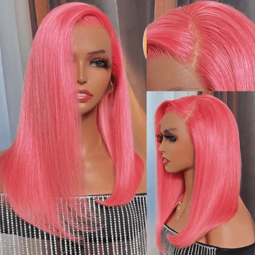 Klaiyi70 OffSuperFlashSaleShortPink13x4LaceFrontBobWig 2