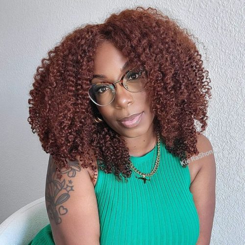 KlaiyiAuburnBrownColor13x4GluelessLaceFrontalWigKinkyCurlyHumanHair 1