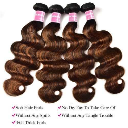 KlaiyiBalayageHairColor3BundleswithLaceClosurePrePluckedFreePartHighlightsOmbreColorBundlesBodyWave 12