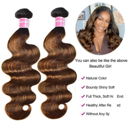 KlaiyiBalayageHairColor3BundleswithLaceClosurePrePluckedFreePartHighlightsOmbreColorBundlesBodyWave 13