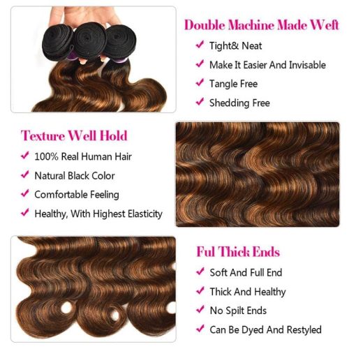 KlaiyiBalayageHairColor3BundleswithLaceClosurePrePluckedFreePartHighlightsOmbreColorBundlesBodyWave 14