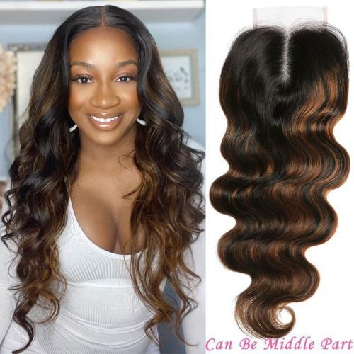 KlaiyiBalayageHairColor3BundleswithLaceClosurePrePluckedFreePartHighlightsOmbreColorBundlesBodyWave 3