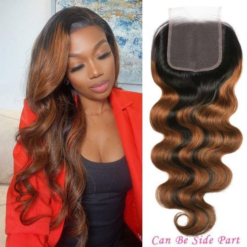 KlaiyiBalayageHairColor3BundleswithLaceClosurePrePluckedFreePartHighlightsOmbreColorBundlesBodyWave 4