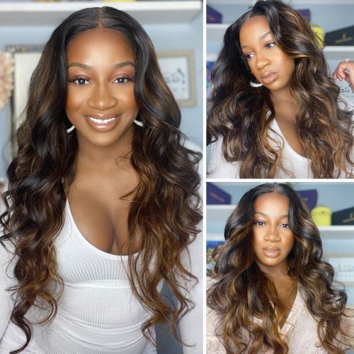 KlaiyiBodyWaveVPartWigsMixedDarkAuburnOmbreBalayageColorVirginHumanHair 1