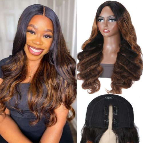 KlaiyiBodyWaveVPartWigsMixedDarkAuburnOmbreBalayageColorVirginHumanHair 5