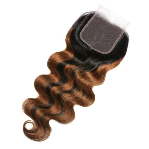 KlaiyiBrownBalayageHighlightColor4x4SwissLaceClosureBodyWaveVirginHumanHair 5