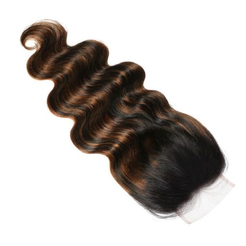 KlaiyiBrownBalayageHighlightColor4x4SwissLaceClosureBodyWaveVirginHumanHair 6