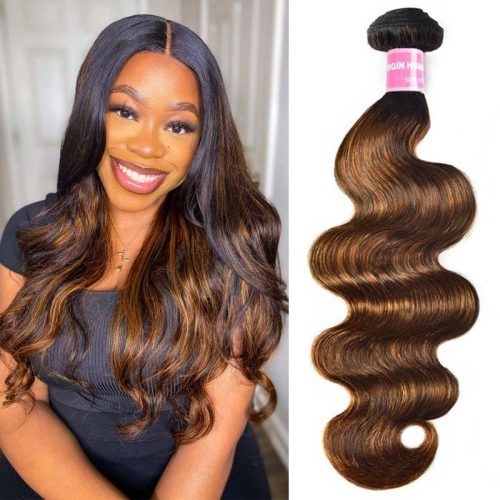 KlaiyiBrownBalayage 1b30HighlightColorBodyWaveHumanVirginHairBundlesDeal