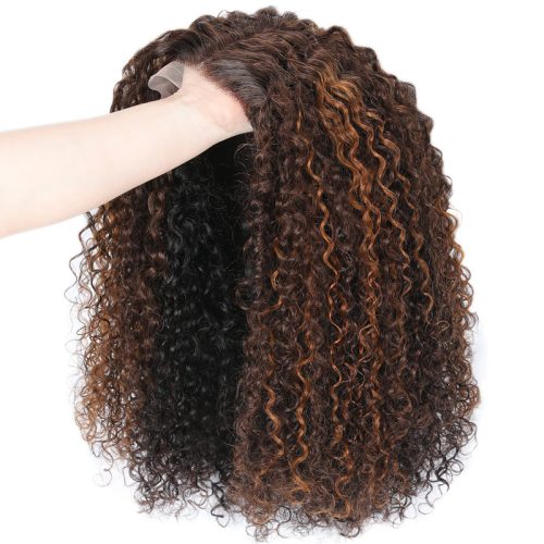 KlaiyiFlashSale16InchesMixBrownCopperRedColorLaceClosureWigTPartJerryCurl 3