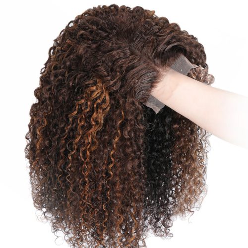 KlaiyiFlashSale16InchesMixBrownCopperRedColorLaceClosureWigTPartJerryCurl 4