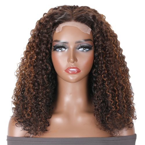 KlaiyiFlashSale16InchesMixBrownCopperRedColorLaceClosureWigTPartJerryCurl 6