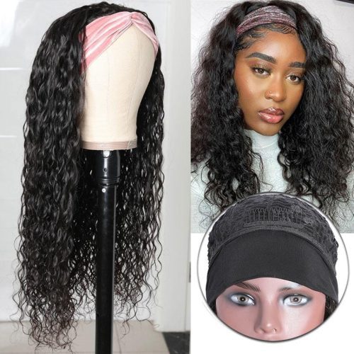 KlaiyiHeadbandWaterWaveWigWithPre attachedScarf180 DensityHumanHairWigs 2