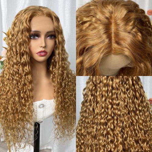 KlaiyiHoneyBlondeWaterWave13x4LaceFrontWig100 HumanHairWigsLightBrownColor 1 2823d4f2 1959 4a20 9f0d fcaffe6531eb