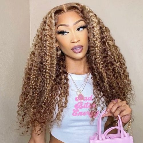 KlaiyiJerryCurl4x4LaceClousrePrePluckedOmbreBrownHighlightHumanHair 2