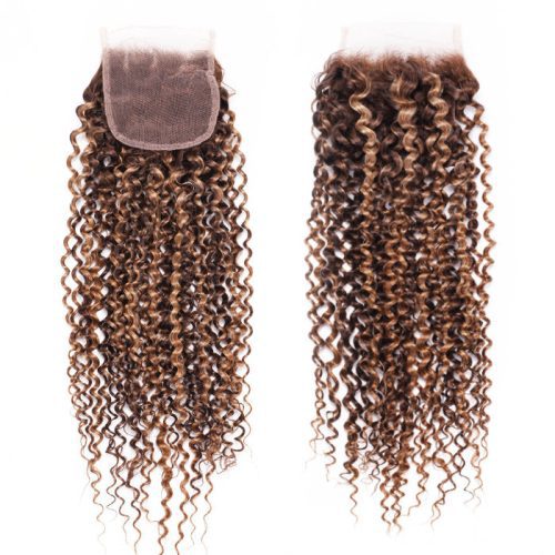 KlaiyiJerryCurl4x4LaceClousrePrePluckedOmbreBrownHighlightHumanHair 3