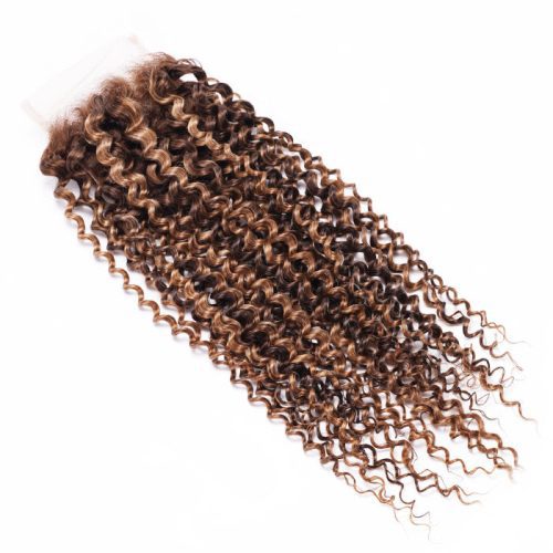 KlaiyiJerryCurl4x4LaceClousrePrePluckedOmbreBrownHighlightHumanHair 5