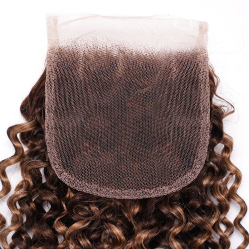 KlaiyiJerryCurl4x4LaceClousrePrePluckedOmbreBrownHighlightHumanHair 6