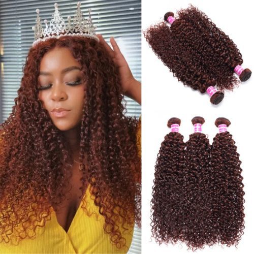 KlaiyiJerryCurlHumanHairWeave3or4BundlesExtensionsReddishBrownColor 1