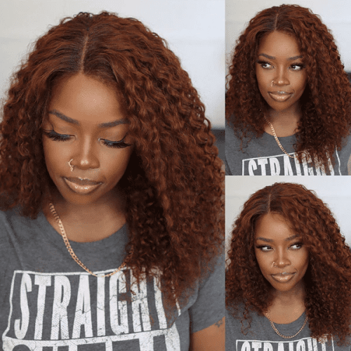 KlaiyiJerryCurlyAuburnCopperColor13x4LaceFrontWigHighQualityHumanHairDarkBrown 2