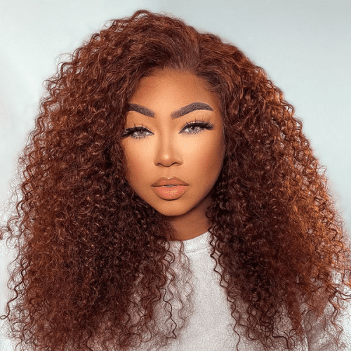 KlaiyiJerryCurlyAuburnCopperColor13x4LaceFrontWigHighQualityHumanHairDarkBrown 4