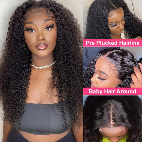 KlaiyiKinkyCurly5x5HDTransparentLaceClosureGluelessWig180 DensityFlashSale 13