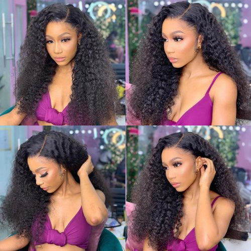 KlaiyiKinkyCurly5x5HDTransparentLaceClosureGluelessWig180 DensityFlashSale 14