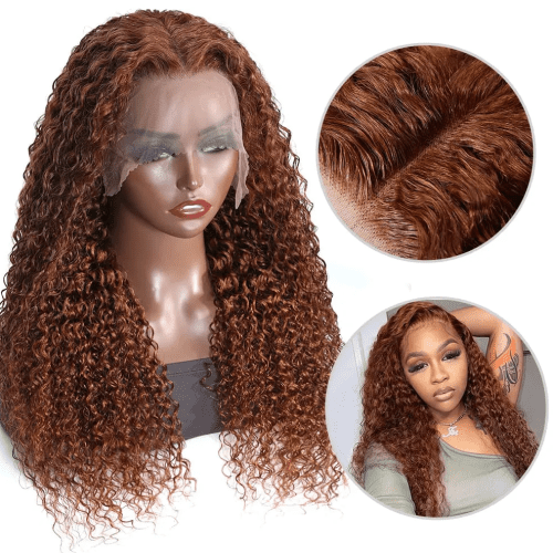 KlaiyiMediumAuburnBrownHairColor30LaceFrontWigHumanHairJerryCurl 3 1