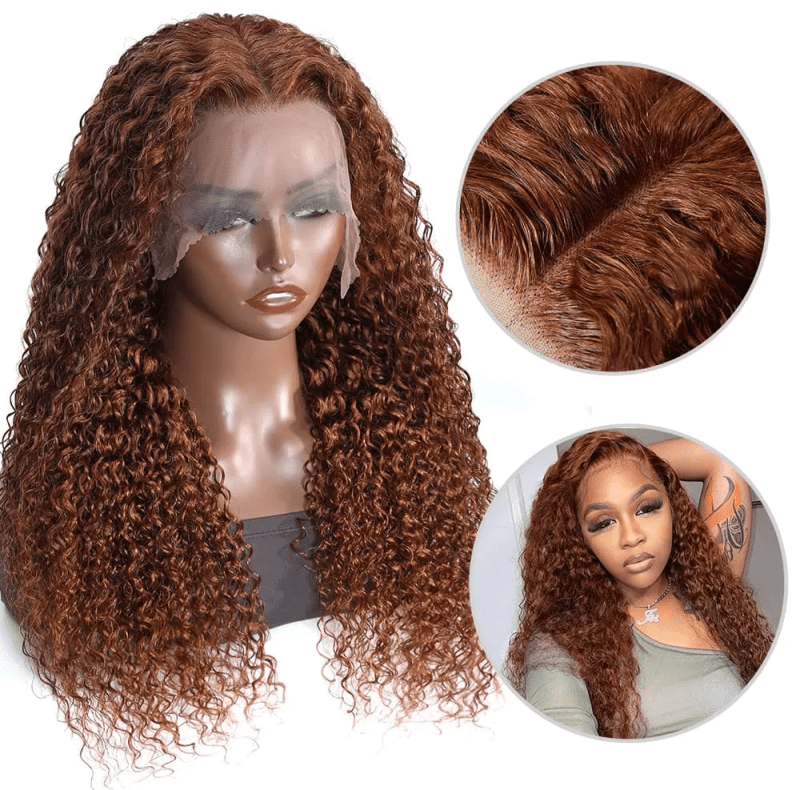 KlaiyiMediumAuburnBrownHairColor30LaceFrontWigHumanHairJerryCurl 3 1