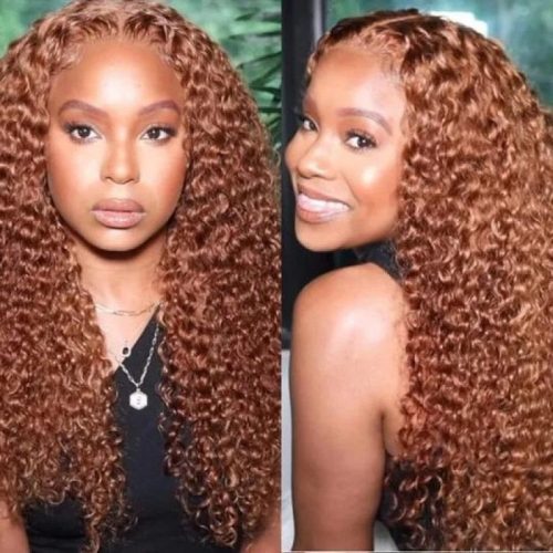 KlaiyiMediumAuburnBrownHairColor30LaceFrontWigHumanHairJerryCurl 4 1