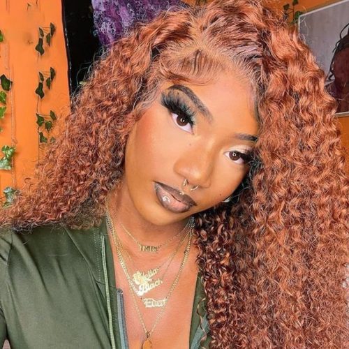 KlaiyiMediumAuburnBrownHairColor30LaceFrontWigHumanHairJerryCurl 5 1