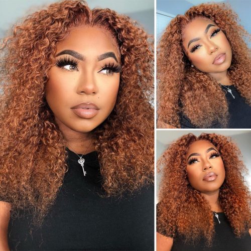 KlaiyiMediumAuburnBrownHairColor30LaceFrontWigHumanHairJerryCurl 6 1