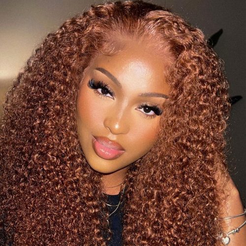 KlaiyiMediumAuburnBrownHairColor30LaceFrontWigHumanHairJerryCurl 7 1