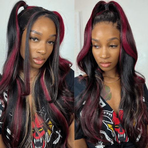 KlaiyiMultiColorHighlights13x4LaceFrontBlondeAndRedBodyWaveWigsHumanHair 05536ca0 d94b 47aa 998e 867a9be5a664