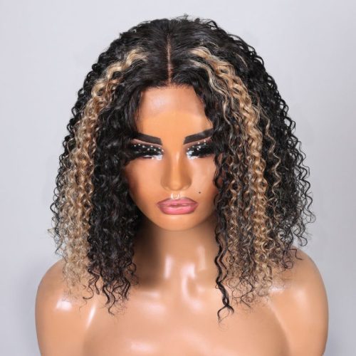 KlaiyiNewTrendyBalayageBlondeHighlightsBOBCurlyWearGoPre cutLaceWigFlashSale 2