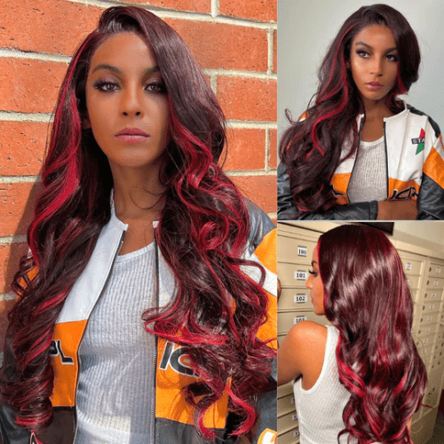 KlaiyiOmbreHighlightDarkBurgundywithRoseRed13x4LaceFrontalWigLooseWave 2 86463170 f004 4d99 aa4f b44cc4b69ae0