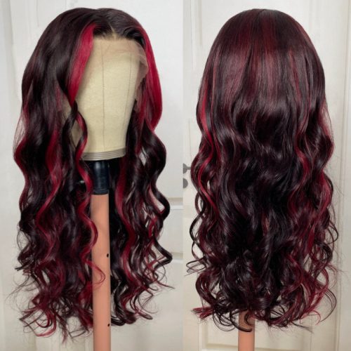 KlaiyiOmbreHighlightDarkBurgundywithRoseRed13x4LaceFrontalWigLooseWave 2 c1aff41c c3d5 44d5 812e e40d85162b94