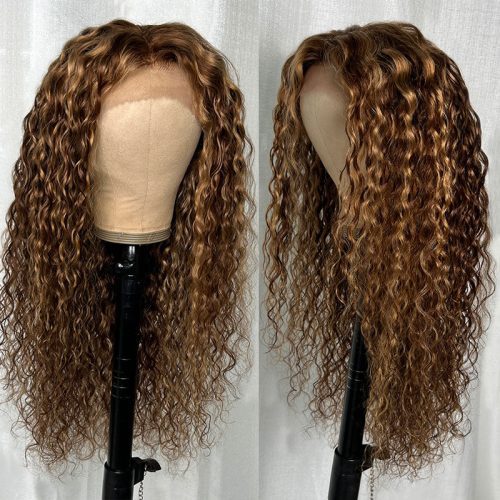 KlaiyiOmbreHighlightLaceFrontWigWaterWaveHoneyBlondeHumanHairFallTrendColorWig 3