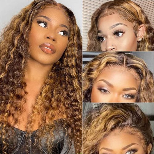 KlaiyiOmbreHighlightLaceFrontWigWaterWaveHoneyBlondeHumanHairFallTrendColorWig 7