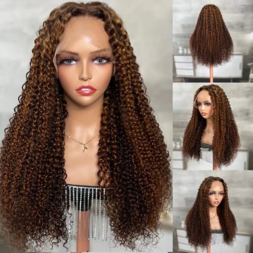 KlaiyiOmbreHighlightPianoColorJerryCurlyLaceFrontWigBrownGoldenHumanHairWigs 1 faab52ab cb1d 45f2 90f8 b0201d331371